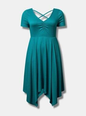 Torrid 2 Fanfare Teal Rib Knit Midi Skater Dress Fit Flare NWT Plus Size
